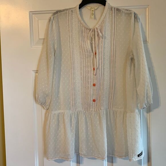 Matilda Jane Medium Peasant blouse. The color is cream with orange/peach detail - Picture 1 of 8